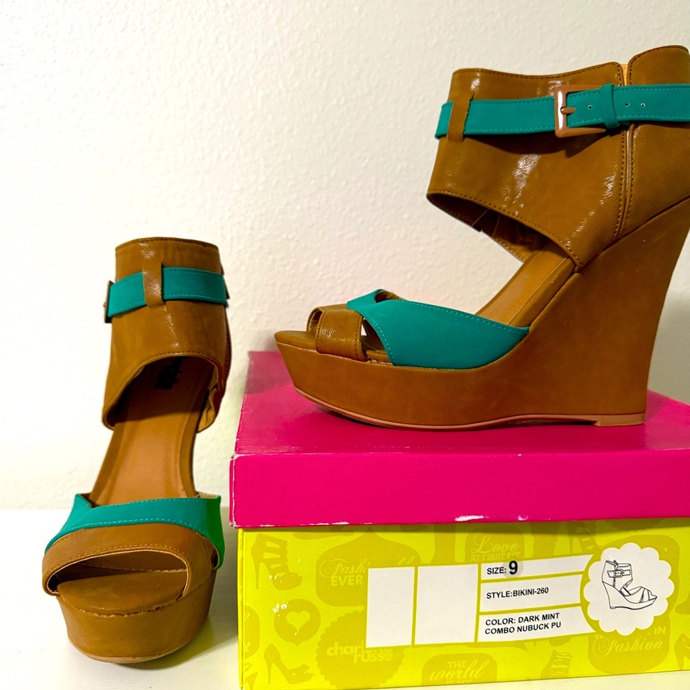 Charlotte Russe Teal and Brown Wedges with High Heel